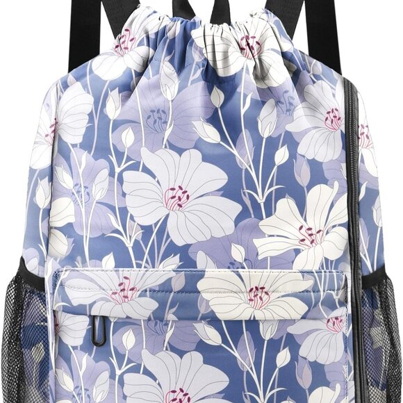 Drawstring Backpack with Mesh Pockets String Gym Bag Sackpack Sandproof Water Re - Picture 1 of 7